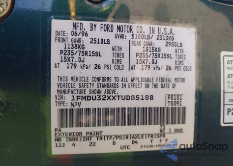 1996 Ford Explorer from USA, damaged, VIN 1FMDU32XXTUD85108